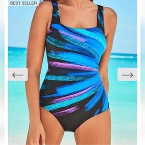 NWT FullFitAll Blue Starburst Xtra Life Shock Square Neck One Piece Swimsuit 12
